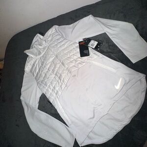 Nike Unisex White Long Sleeve Zip Up Jacket Lightweight Reflective Hoodie